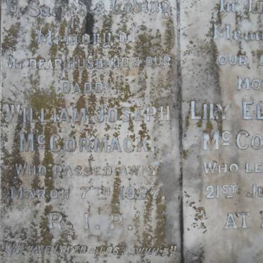 McCORMACK William Joseph -1927 &amp; Lily Elizabeth -1939