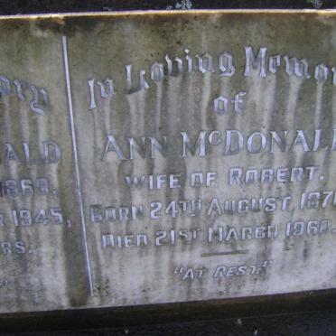 McDONALD Robert 1869-1945 &amp; Ann 1870-1960