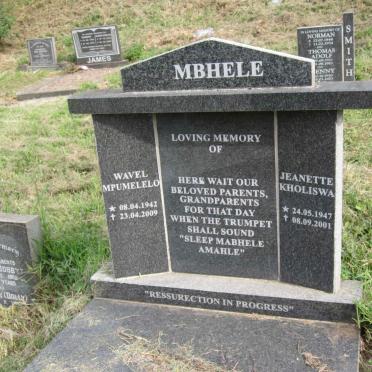 MBHELE Wavel Mpumelelo 1942-2009 &amp; Jeanette Kholiswa 1947-2001