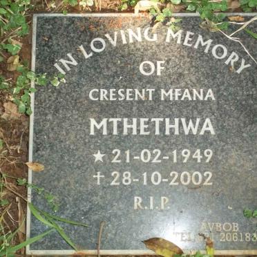 MTHETHWA Cresent Mfana 1949-2002