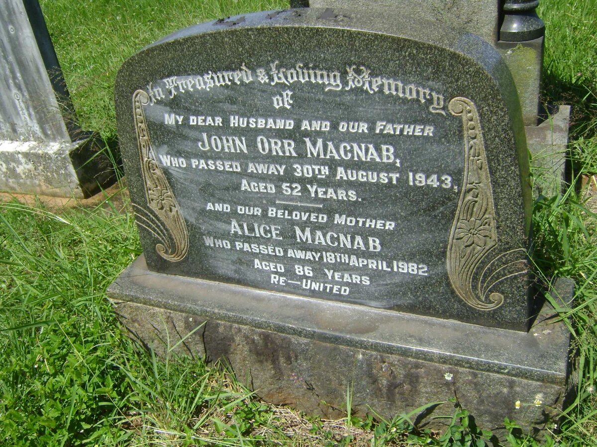 MACNAB John Orr -1943 &amp; Alice -1982