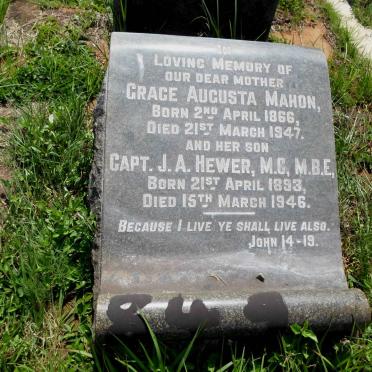 MAHON Grace Augusta 1866-1947 :: HEWER J.A. 1893-1946