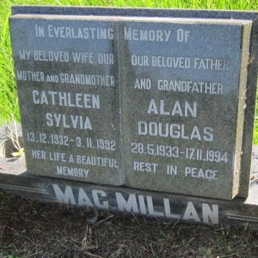 MacMILLAN Alan Douglas 1933-1994 &amp; Cathleen Sylvia 1932-1992