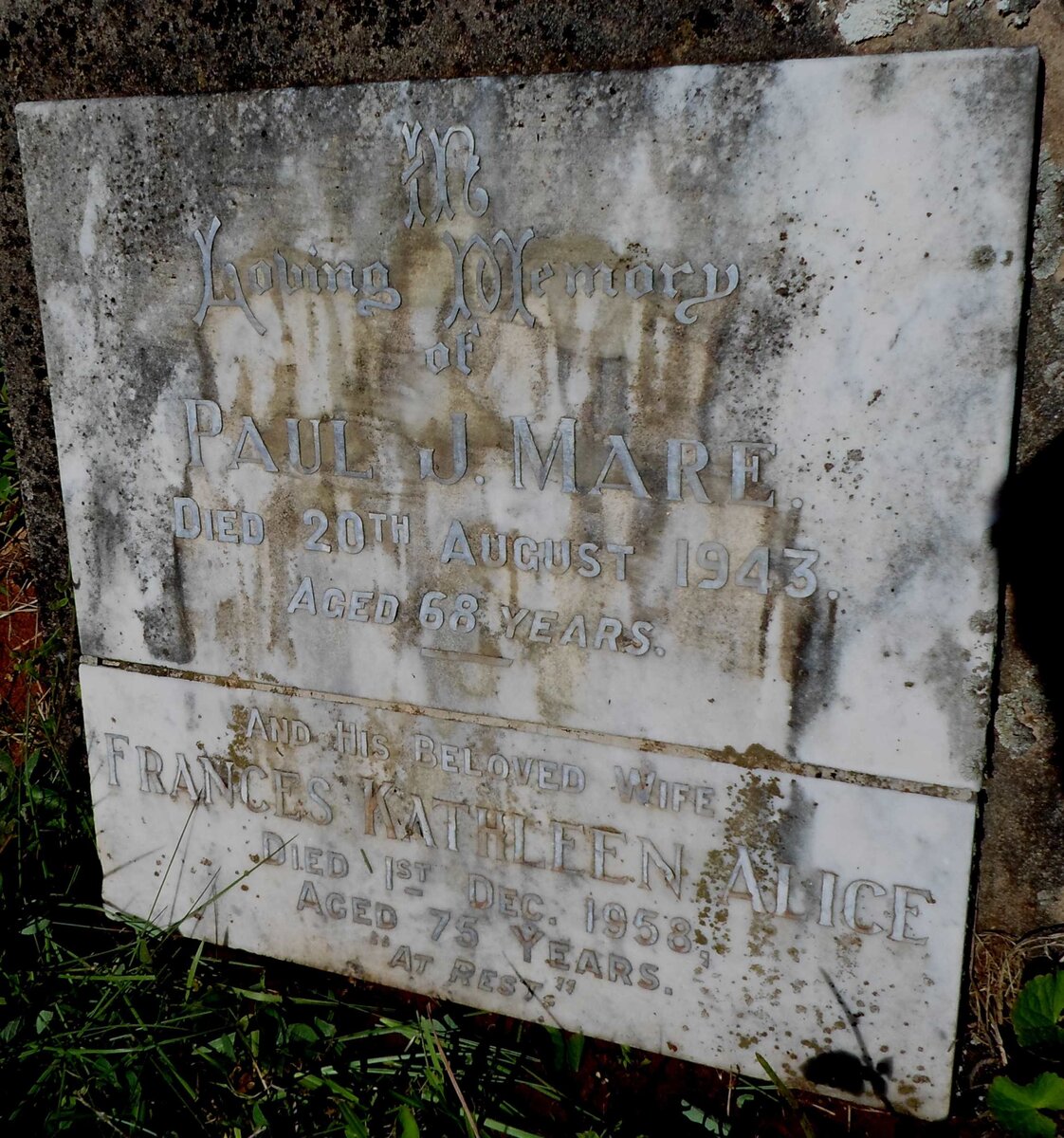 MARE Paul J. -1943 &amp; Frances Kathleen Alice -1958