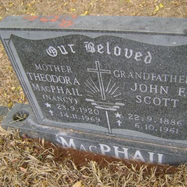 MacPHAIL John F. Scott 1886-1961 :: MacPHAIL Theodora 1920-1969 :: MacPHAIL Marlon Denzil 1973-1998 