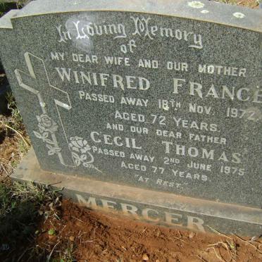 MERCER Cecil Thomas -1975 &amp; Winifred Frances -1972