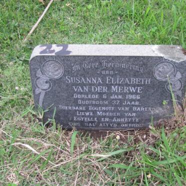 MERWE Susanna Elizabeth, van der -1966