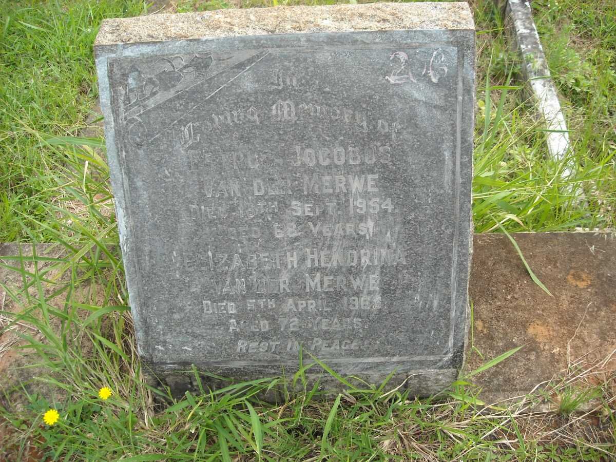 MERWE Petrus Jacobus, van der -1954 &amp; Elizabeth Hendrina -1968