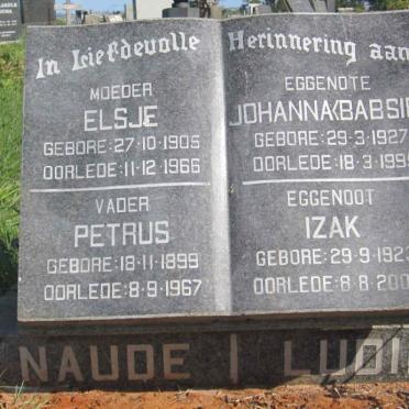 NAUDE Petrus 1899-1967 &amp; Elsje 1905-1966 :: LUDIK Izak 1923-2008 &amp; Johanna 1927-1995
