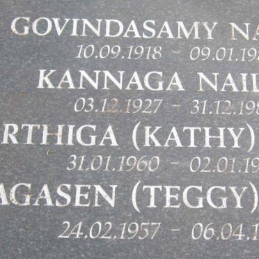 NAIDOO Govindasamy 1918-1983 :: NAIDOO Kannaga 1927-1989 :: NAIDOO Karthiga 1960-1999 :: NAIDOO Pragasen 1957-1975