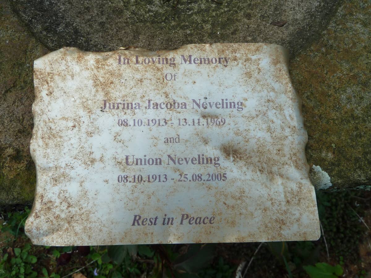 NEVELING Union 1913-2005 &amp; Jurina Jacoba 1913-1969