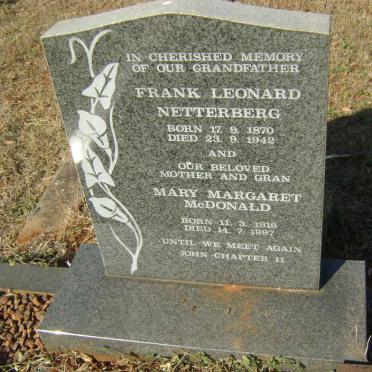 NETTERBERG Frank Leonard 1870-1942 :: McDONALD Mary Margaret 1916-1997