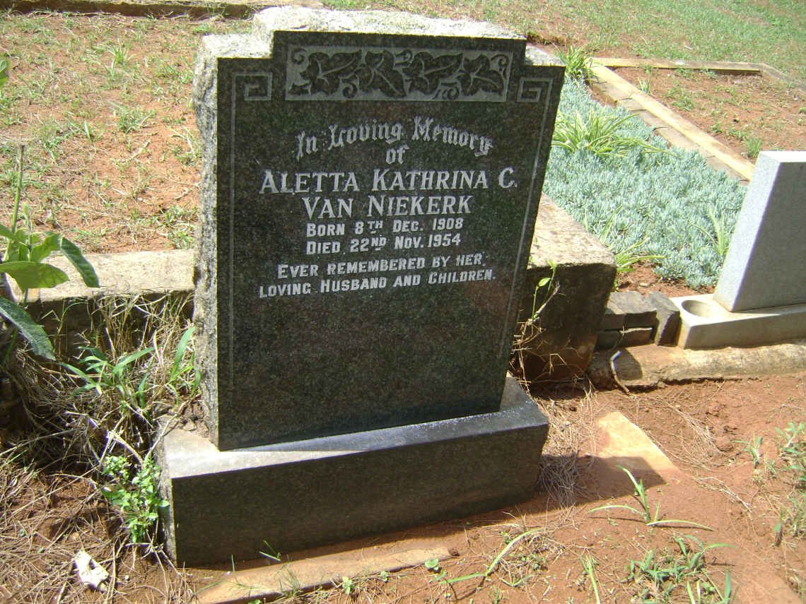 NIEKERK Aletta Kathrina C., van 1908-1954