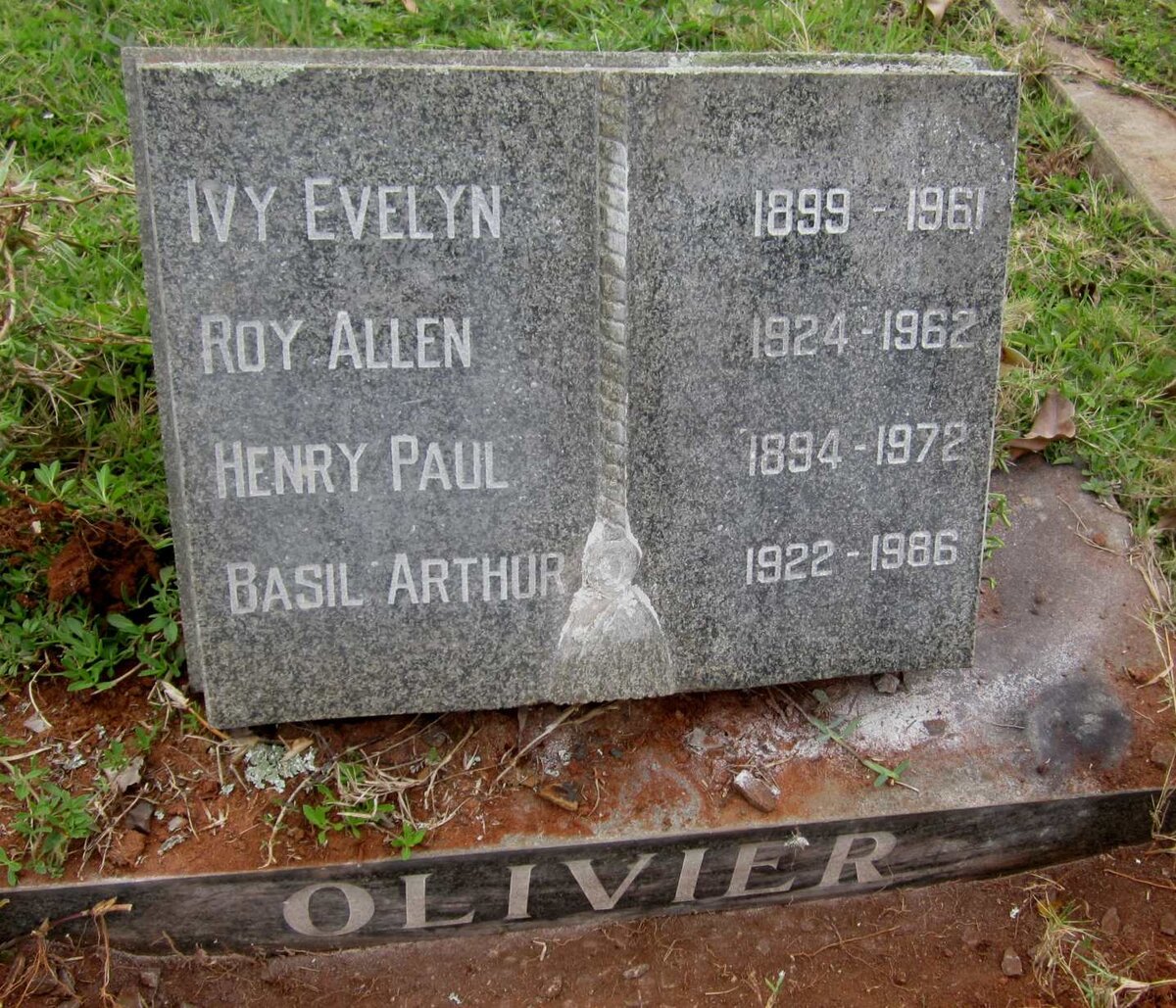 OLIVIER Henry Paul 1894-1972 :: OLIVIER Ivy Ellen 1899-1961 :: OLIVIER Basil Arthur 1922-1986 :: OLIVIER Roy Allen 1924-1962