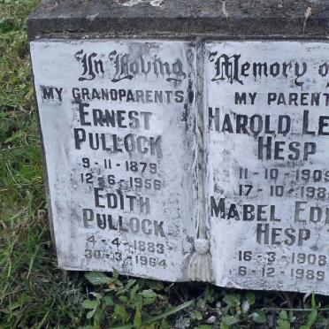 PULLOCK Ernest 1879-1956 &amp; Edith 1883-1964 :: HESP Harold Lewis 1905-1981 &amp; Mabel Edith 1908-1989