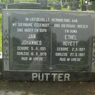 PUTTER Jan Johannes 1921-1979 &amp; Ethel Hoyett 1927-1987