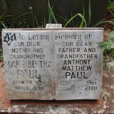 PAUL Anthony Matthew 1921-2001 &amp; Marie Bertha 1924-1984