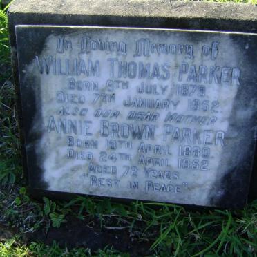 PARKER William Thomas 1879-1952 &amp; Annie BROWN 1880-1952