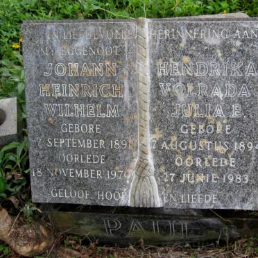 PAUL Johann Heinrich Wilhelm 1891-1970 &amp; Hendrika Volrada Julia E. 1894-1983