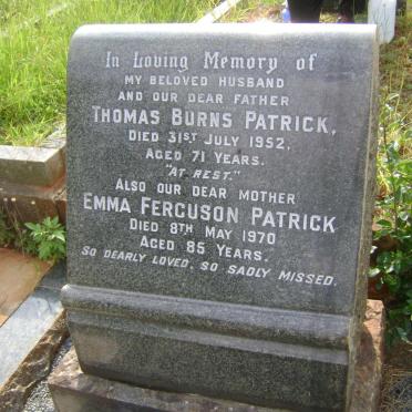 PATRICK Thomas Burns -1952 &amp; Emma Ferguson -1970