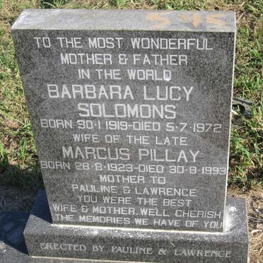 PILLAY Marcus 1923-1993 &amp; Barbara Lucy SOLOMONS 1919-1972