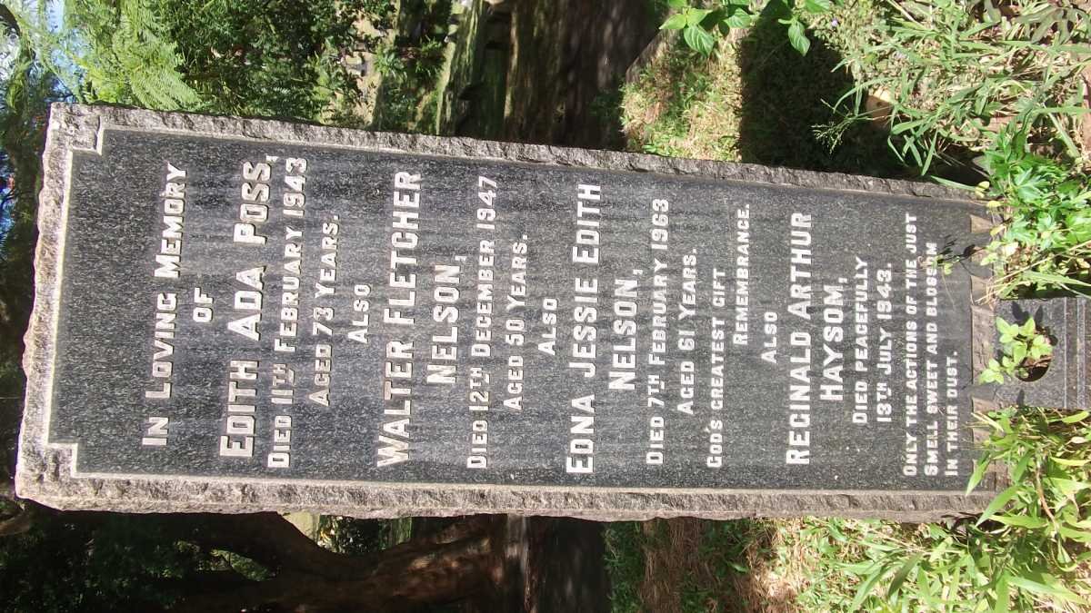 POSS Edith Ada -1943 :: NELSON Walter Fletcher -1947  :: NELSON Edna Jessie Edith -1963 :: HAYSOM Reginald Arthur -1943