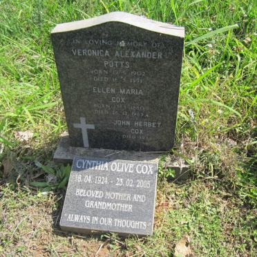 POTTS Veronica Alexander 1902-1991 :: COX Ellen Maria 1880-1963 :: COX John Herbert -1934 :: COX Cynthia Olive 1924-2005 