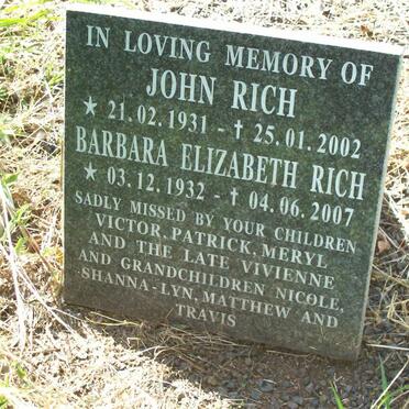 RICH John 1931-2002 &amp; Barbara Elizabeth 1932-2007