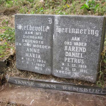 RENSBURG Barend Daniel Petrus, Janse van 1919-1991 &amp; Anne Maria 1930-1982