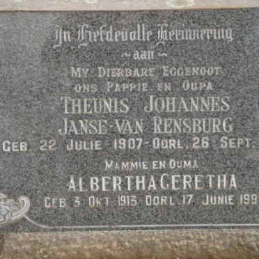 RENSBURG Theunis Johannes, Janse van 1907-1962 &amp; Albertha Geretha 1913-1995