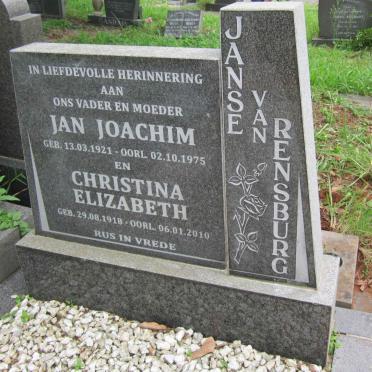 RENSBURG Jan Joachim, Janse van 1921-1975 &amp; Christina Elizabeth 1918-2010
