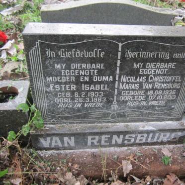 RENSBURG Nicolaas Christoffel Marais, van 1936-2013 &amp; Ester Isabel 1933-1983