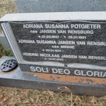 RENSBURG Hendrik Nicolaas, Jansen van 1930- &amp; Adriana Susanna MINNIE 1931-