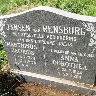 RENSBURG Marthinus Jacobus, Jansen van 1920-1999 &amp; Anna Dorothea 1924-2011
