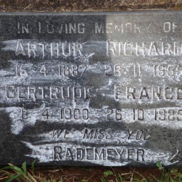 RADEMEYER Arthur Richard 1887-1955 &amp; Gertrude Frances 1900-1985