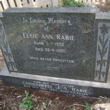 RABIE Christoffel J.A. -1964 &amp; Elsie Ann 1902-1960