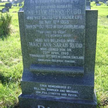 RUDD William Henry 1869-1953 &amp; Mary Ann Sarah 1883-1960