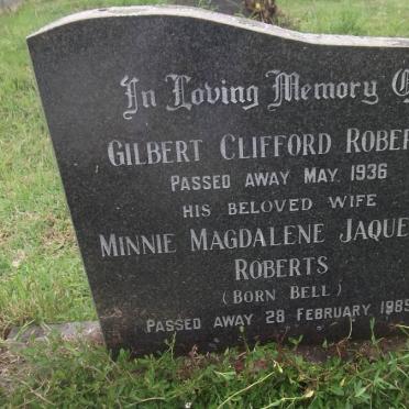 ROBERTS Gilbert Clifford -1936 &amp; Minnie Magdalene Jaqueline BELL -1989