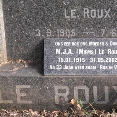 ROUX Jacobus Johannes, le 1905-1969 &amp; M.J.A. 1915-2002