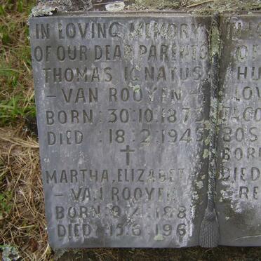 ROOYEN Thomas Ignatus, van 1873-1945 &amp; Martha Elizabeth 1881-1961