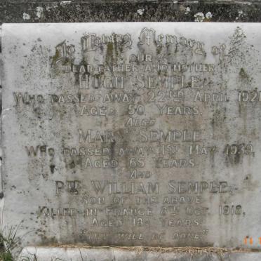SEMPLE Hugh -1921 &amp; Mary -1939 :: SEMPLE William -1918