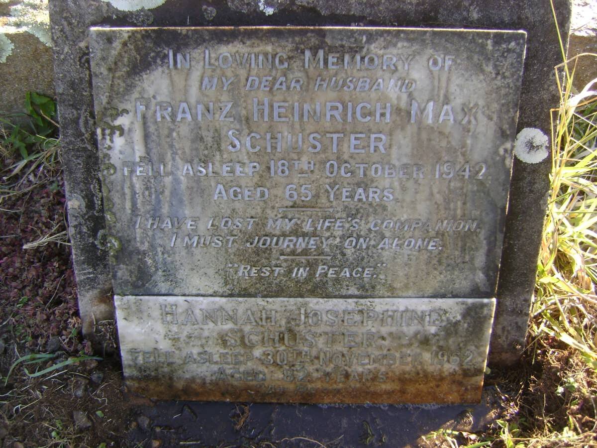 SCHUSTER Franz Heinrich Max -1942 &amp; Hannah Josephine -1962