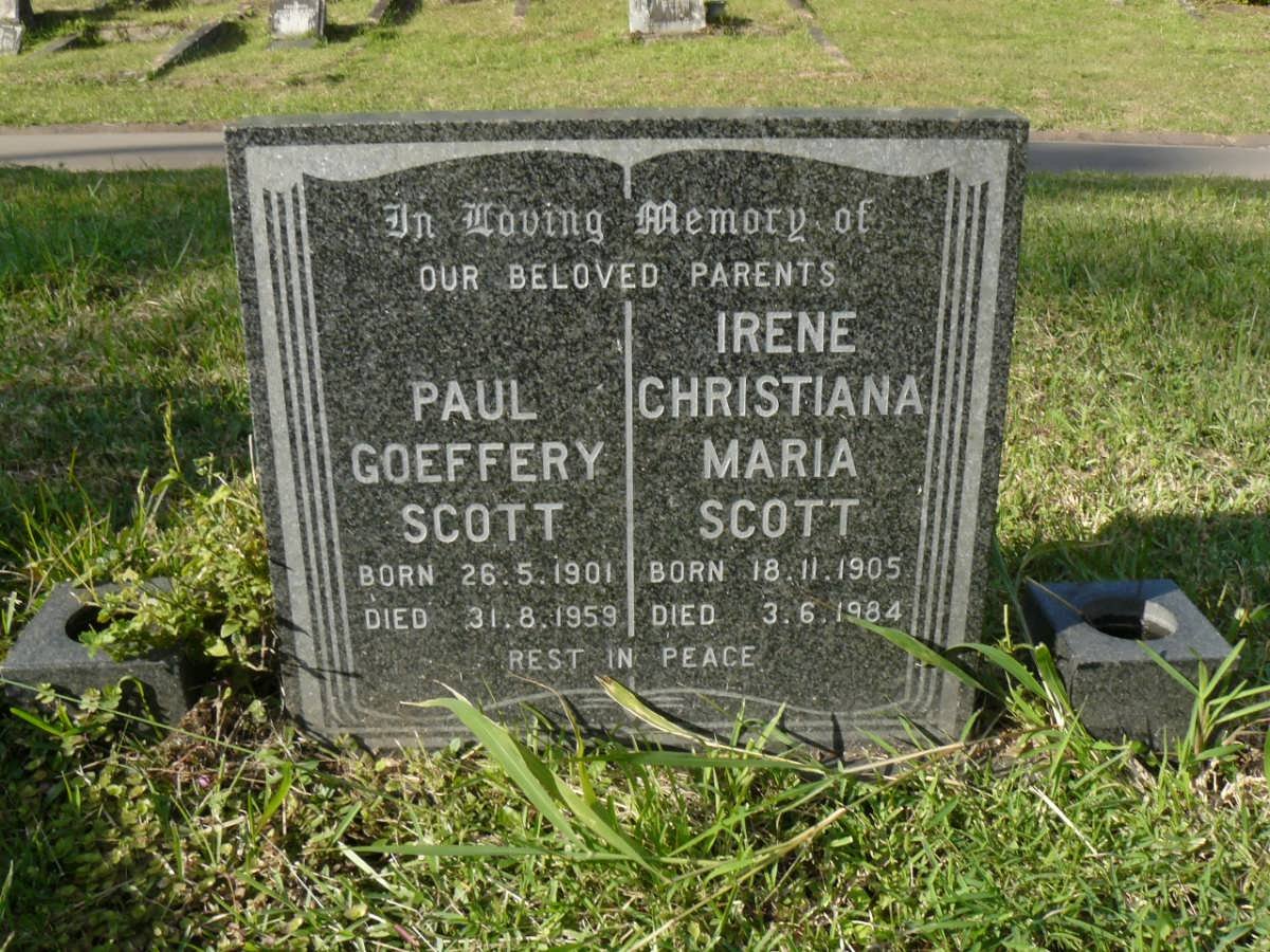 SCOTT Paul Geoffery 1901-1959 &amp; Irene Christiana Maria 1905-1984