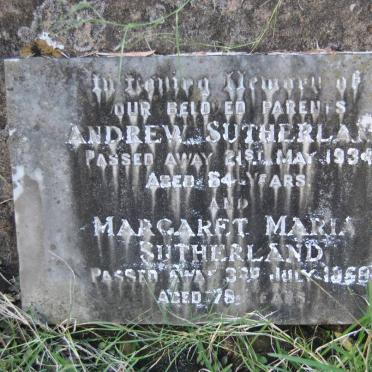 SUTHERLAND Andrew -1934 &amp; Margaret Maria -1958