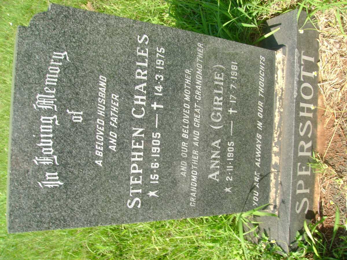 SPERSHOTT Stephen Charles 1905-1975 &amp; Anna 1905-1981