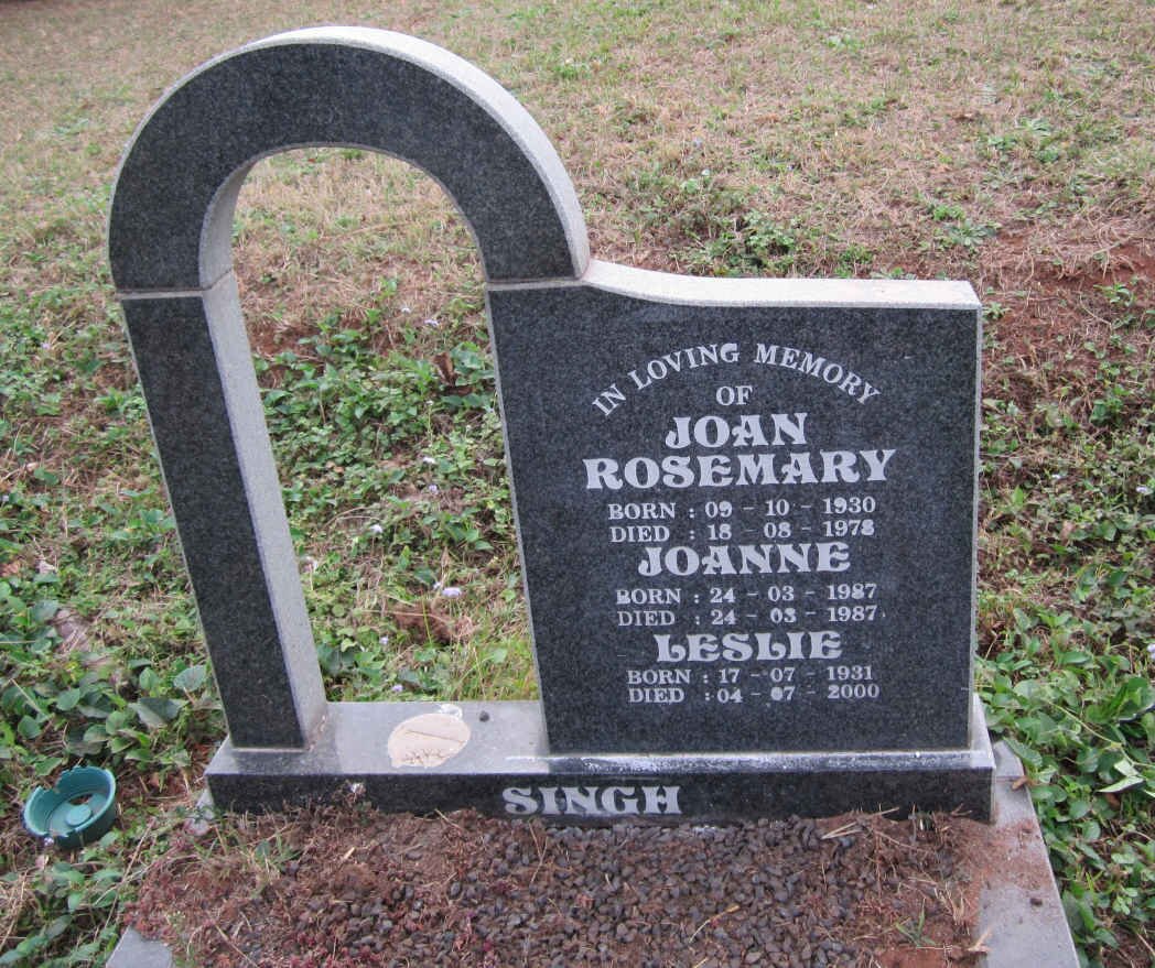 SINGH Joan Rosemary 1930-1978 :: SINGH Leslie 1931-2000 :: SINGH Joanne 1987-1987