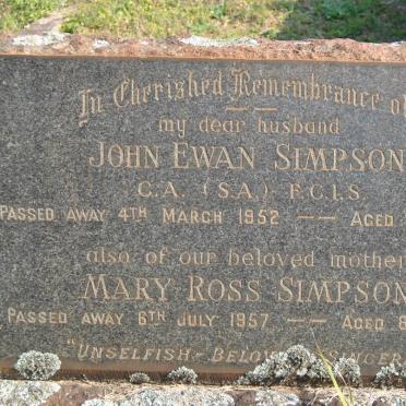SIMPSON John Ewan -1952 &amp; Mary Ross -1957