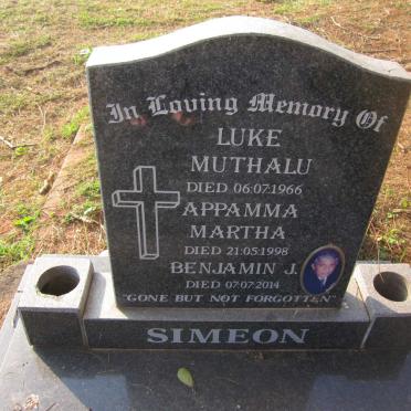 SIMEON Luke Muthalu -1966 :: SIMEON Appamma Martha -1998 :: SIMEON Benjamin J. -2014