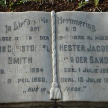 SMITH John Christoffel 1894-1960 :: SANDT Hester Jacoba, van der 1921-1963