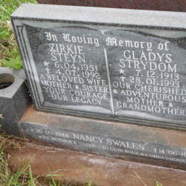 STRYDOM Gladys 1913-1993 :: SWALES Nancy 1948-1997 :: STEYN Zirkie 1951-1992